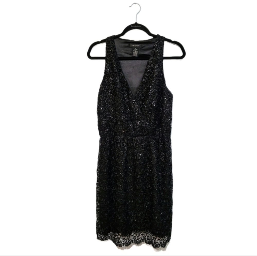MM Couture by Miss Me Dress Black Allover Sequin Lace V Neck Sleeveless Mini LBD - Picture 2 of 8